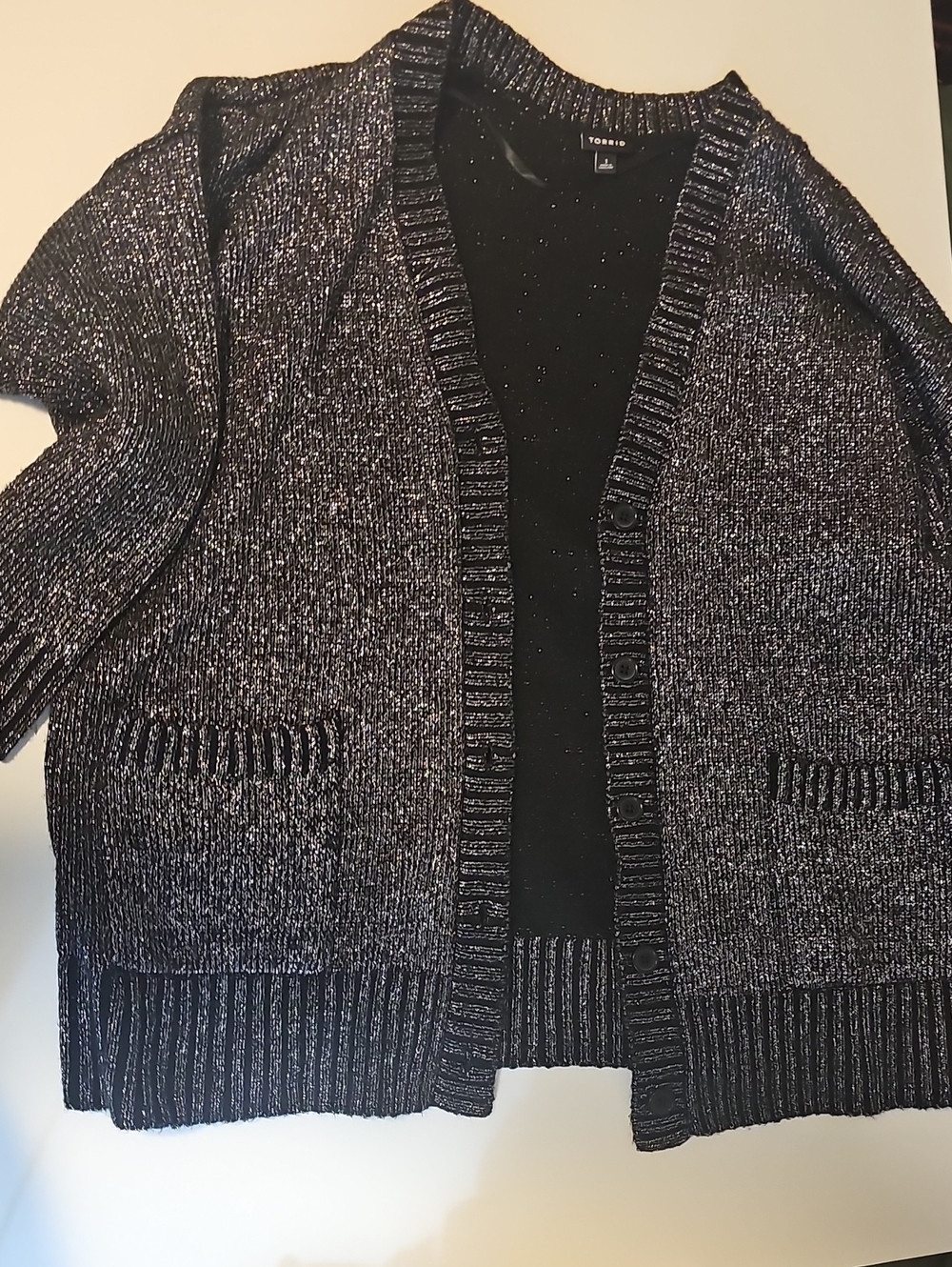 Torrid Black and Silver Metallic Boyfriend Knit Cardigan